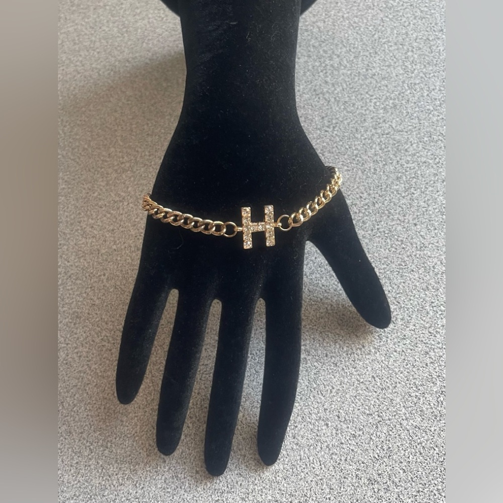 Clear Crystal H Gold Toned Bracelet